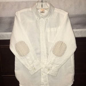 Boys linen shirt with seersucker elbow patch